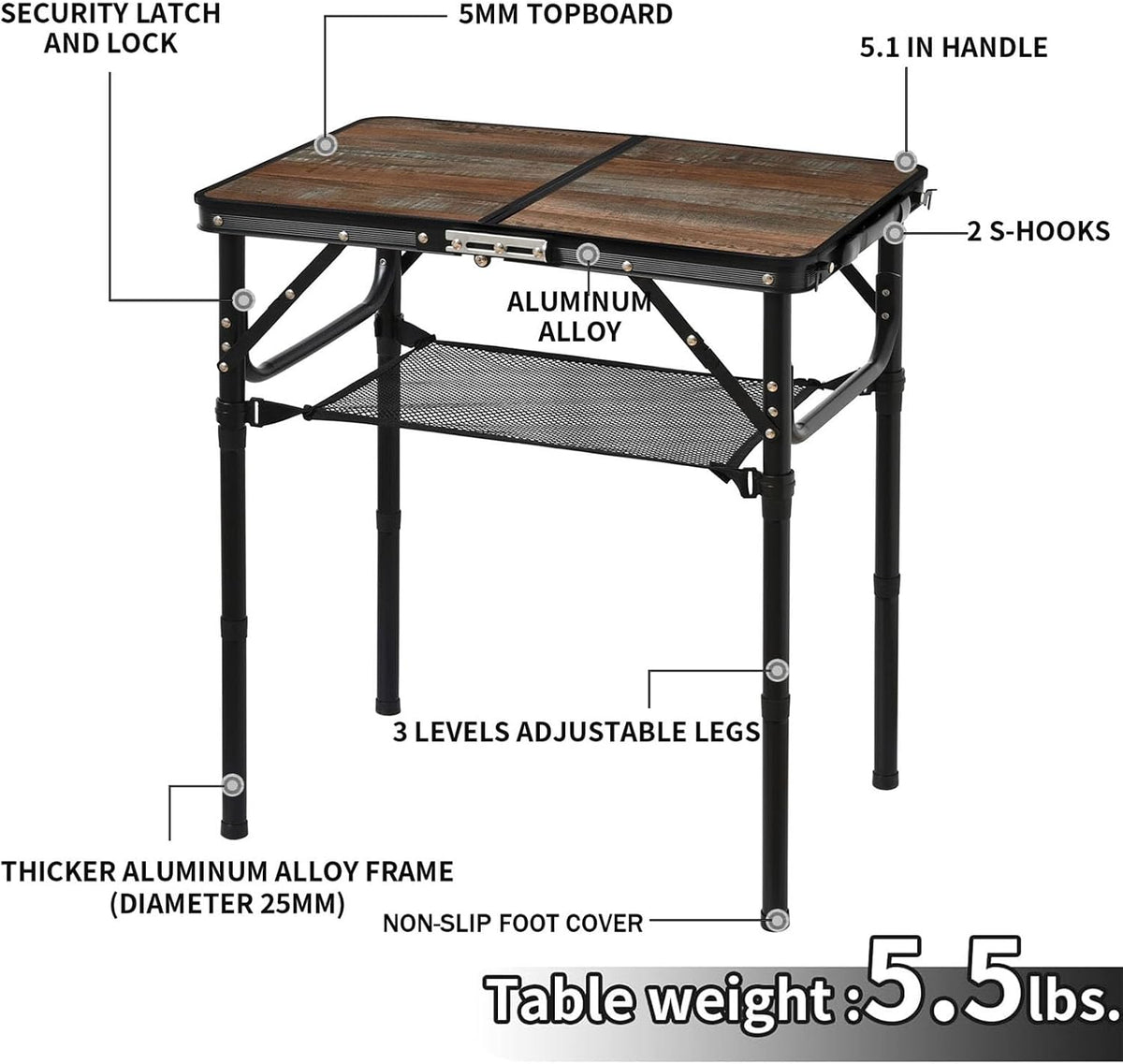 Folding Picnic Table 2ft Portable Camping Table Adjustable Heights