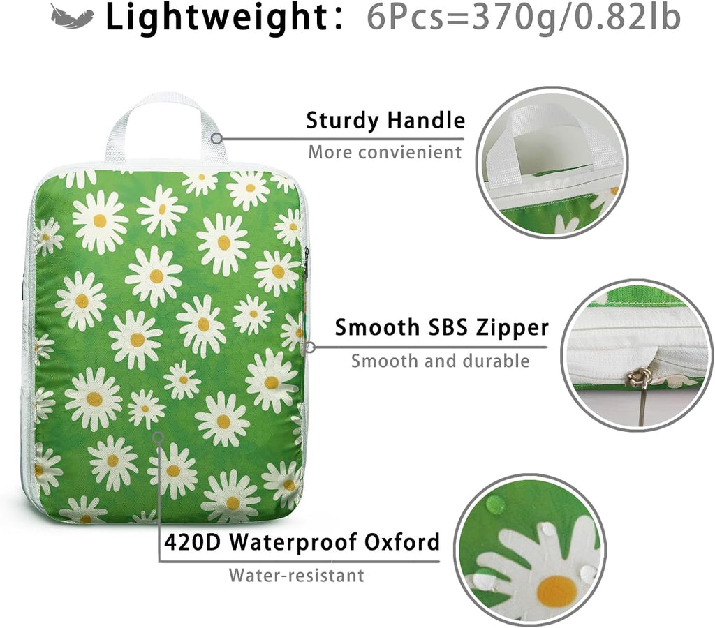 6 Pcs Compression Packing Cubes, Packing Cubes for Travel, Waterproof Luggage Organizer Bags Set, Cute Packaging Cubes for Women Kids Backpack Carry-Ons