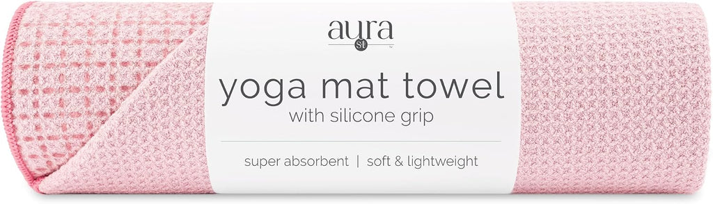 S&T INC. Aura Microfiber Yoga Mat Towel with Grip, 2 Pack, 24" x 72", Blue