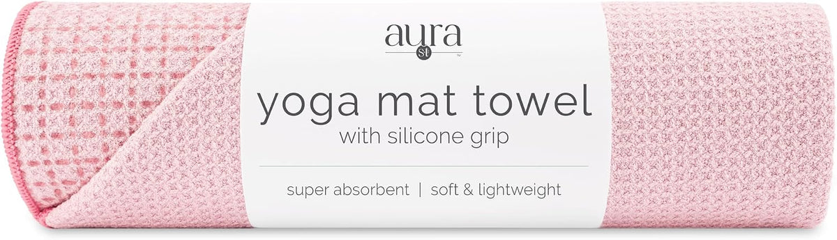S&T INC. Aura Microfiber Yoga Mat Towel with Grip, 2 Pack, 24" x 72", Blue