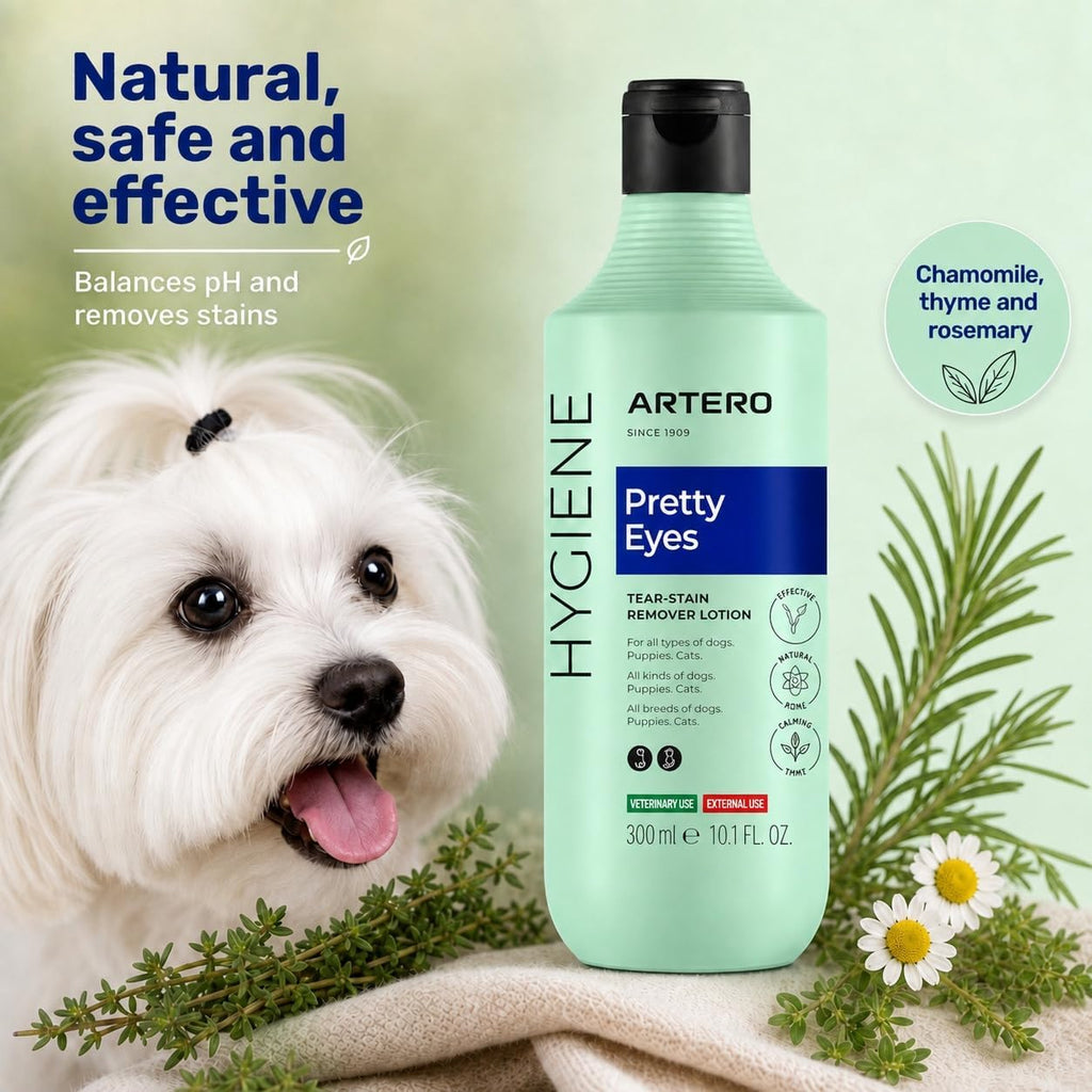ARTERO Pretty Eyes. Eye Cleaner. Effectively removes Tear Stains from the Tear ducts of Dogs and Cats, ensuring a Clean and Healthy Appearance. 300 ml Bottle for Regular use.