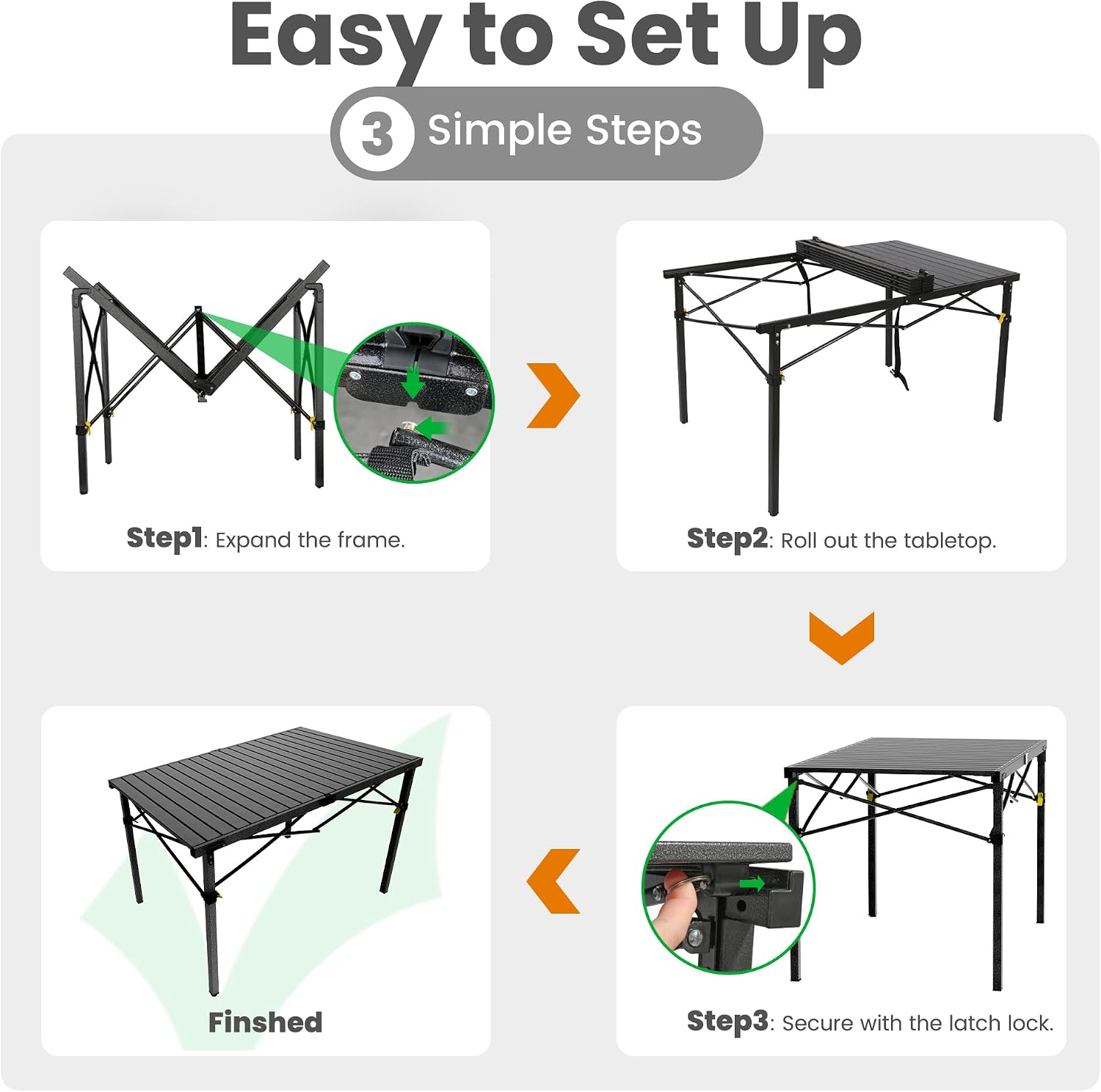 Join Nature 46.4" Large Camping Table for 2-6 People, Heavy Duty Foldable