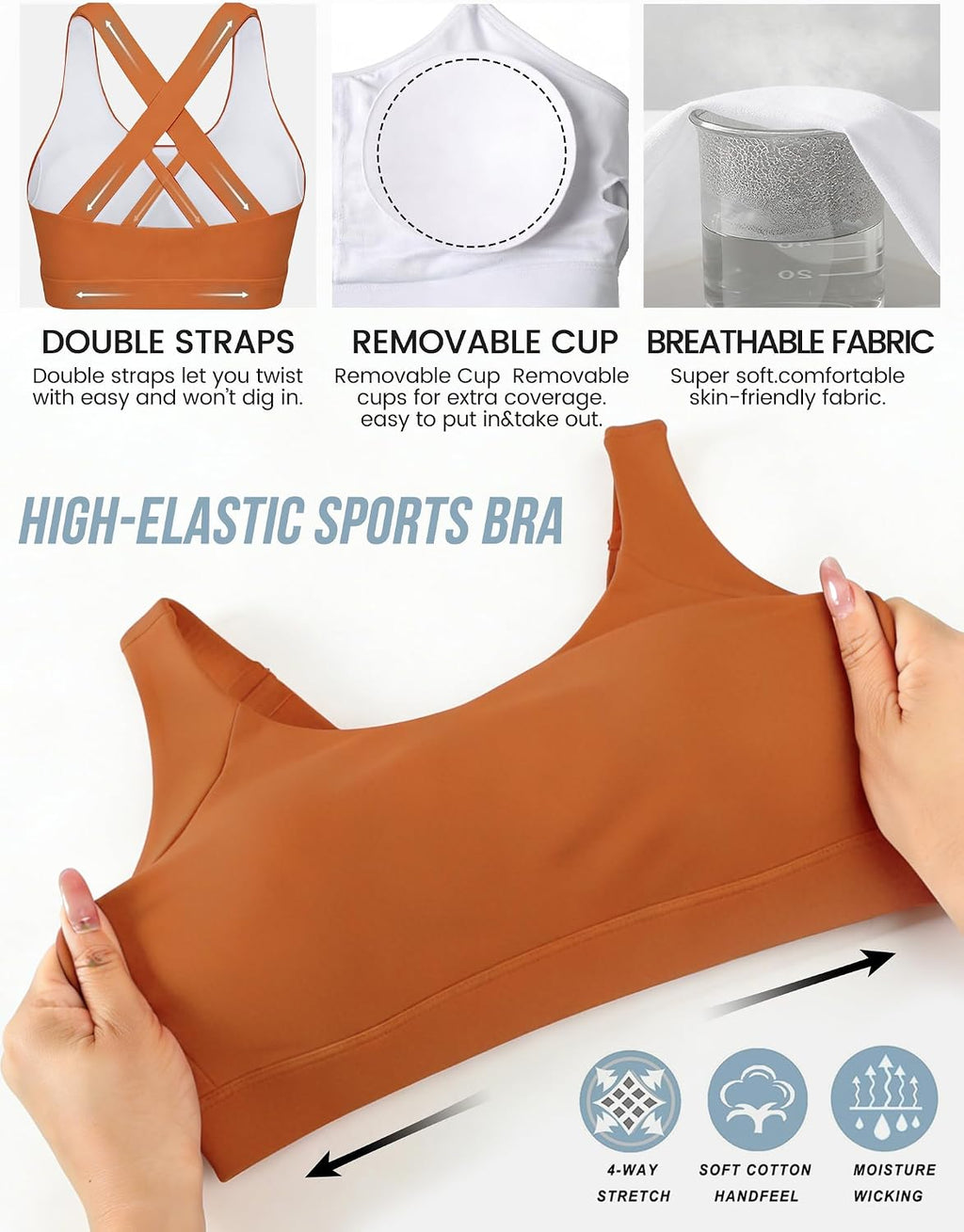 Buauty Sports Bra for Women, Criss Cross Back Medium Support Workout Bras with Removable Cups for Yoga Running Gym