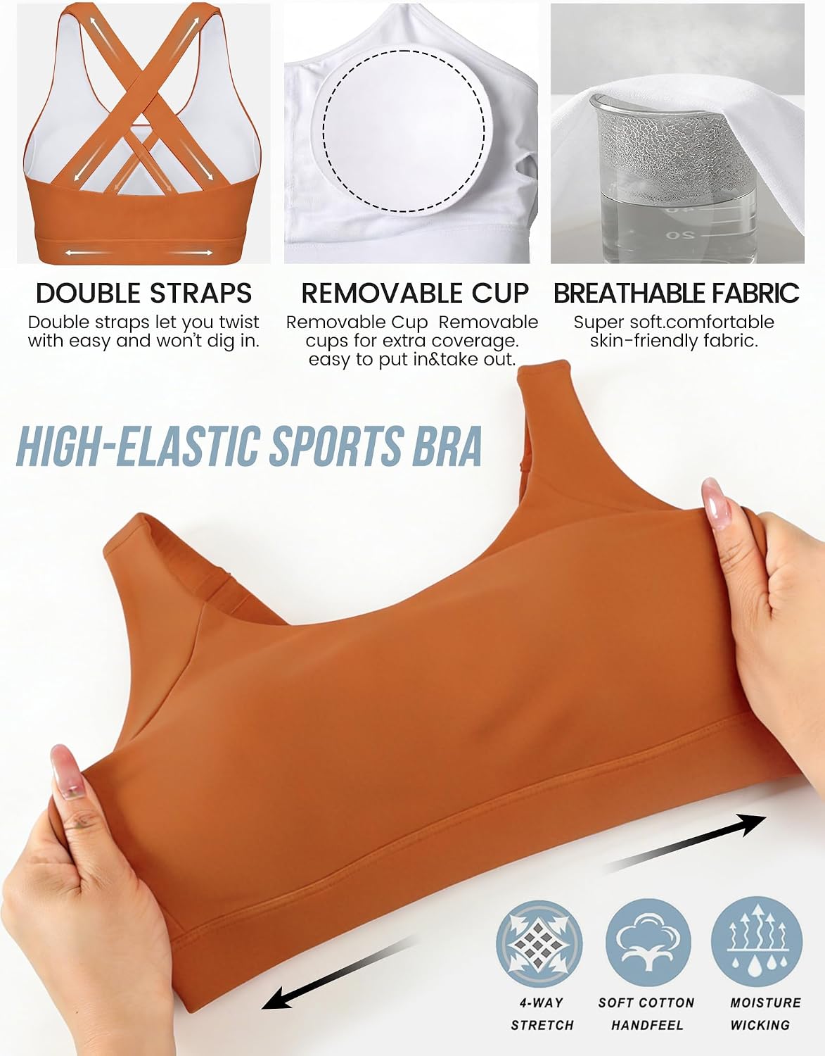 Buauty Sports Bra for Women, Criss Cross Back Medium Support Workout Bras with Removable Cups for Yoga Running Gym