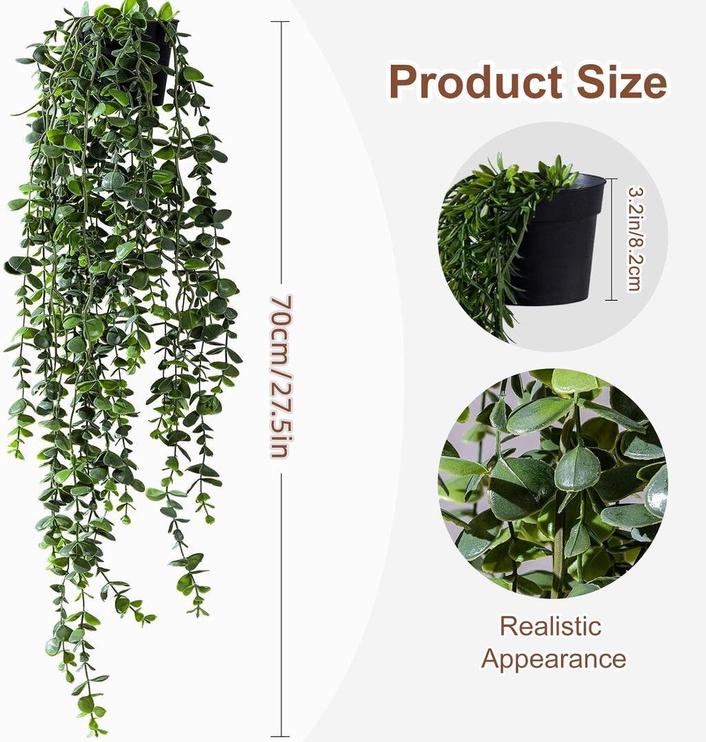 Artificial Hanging Plant 2 Pcs Faux Plant Ivy Vine Faux Eucalyptus Vines Fake Potted Greenery for Wall Living Room Home Shelf Office Bathroom Outdoor Indoor Decor (Type 7)