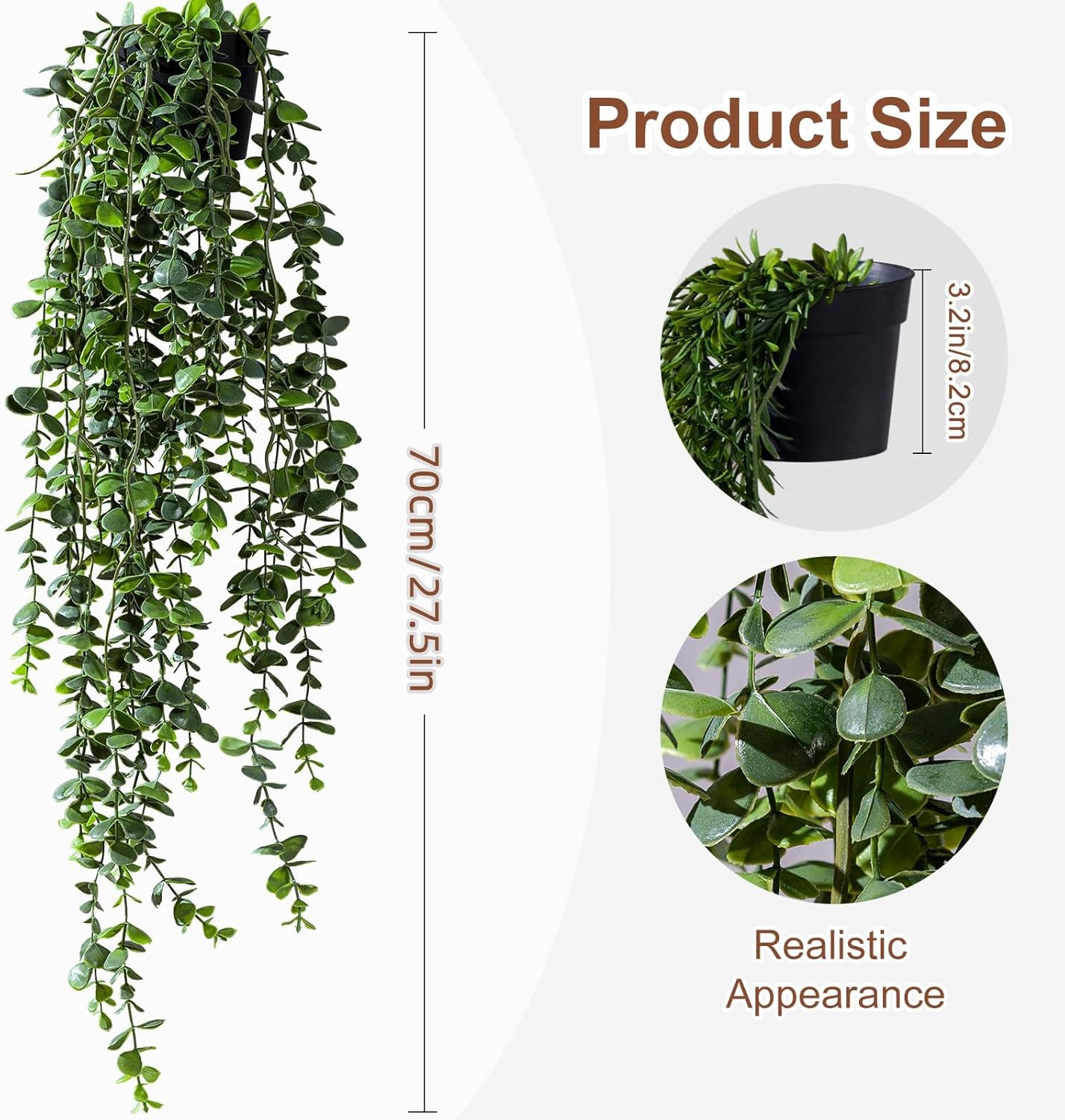 Artificial Hanging Plant 2 Pcs Faux Plant Ivy Vine Faux Eucalyptus Vines Fake Potted Greenery for Wall Living Room Home Shelf Office Bathroom Outdoor Indoor Decor (Type 7)