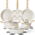 SODAY Pots and Pans Set Non Stick, 13Pcs White Granite Induction Cookware