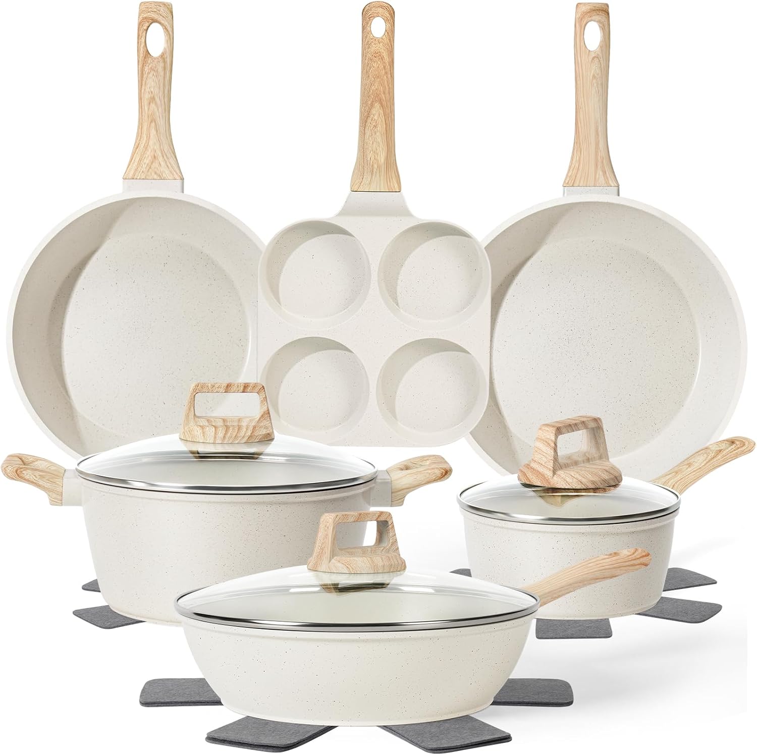 SODAY Pots and Pans Set Non Stick, 13Pcs White Granite Induction Cookware