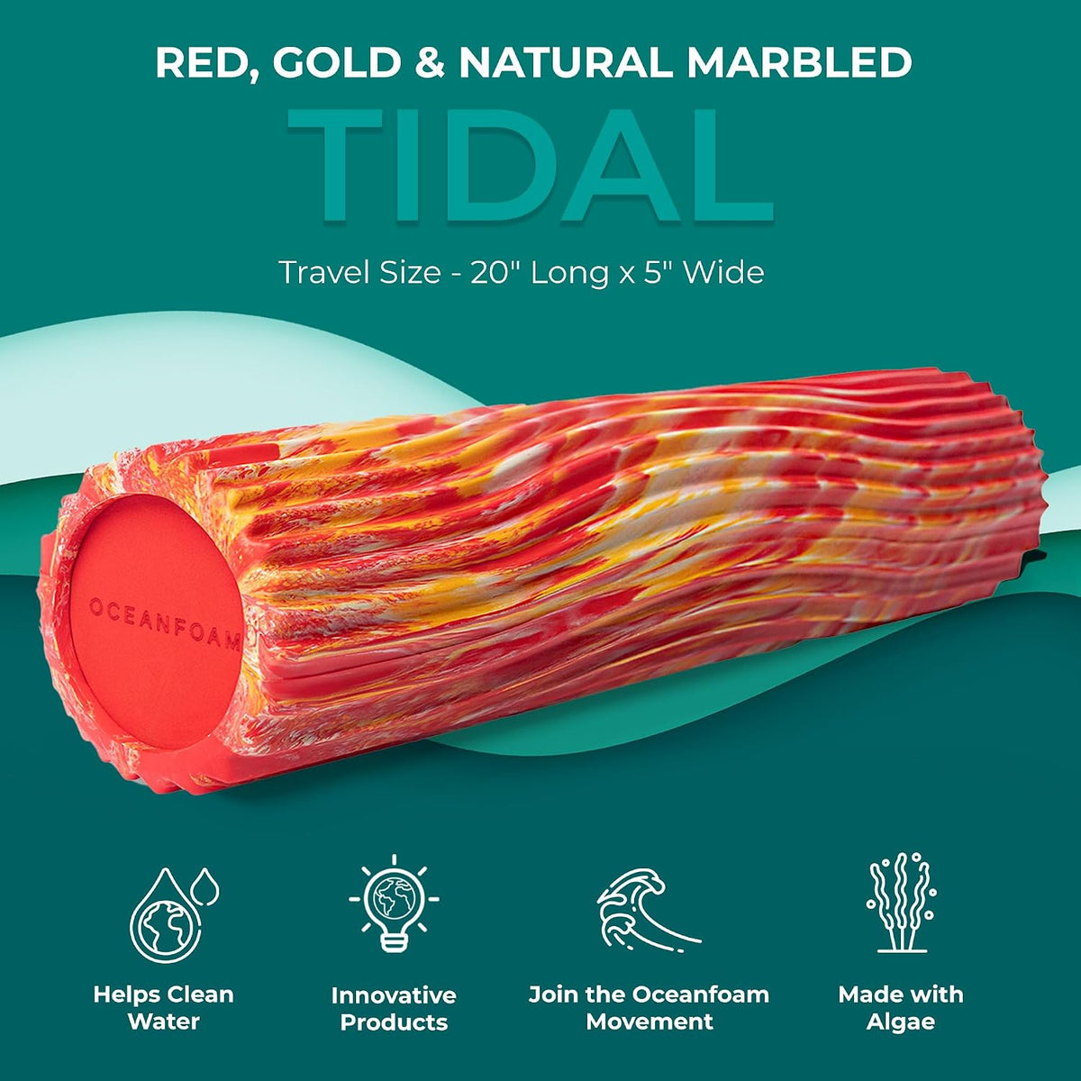Oceanfoam Tidal Foam Roller for Exercise (Red, Gold & Natural Marbled)