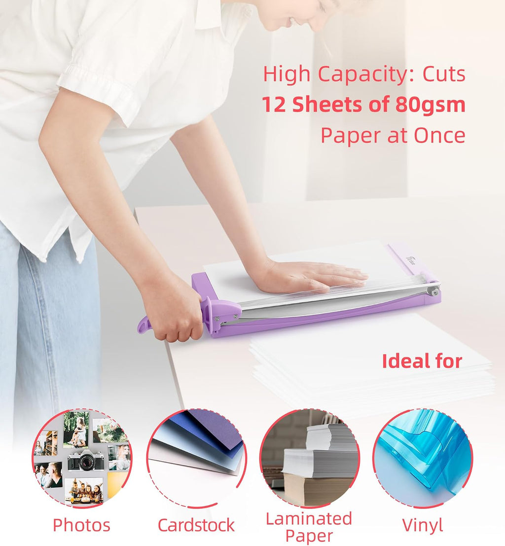 Firbon 12" Guillotine Paper Cutter with Hidden Ruler, Compact Paper Trimmer