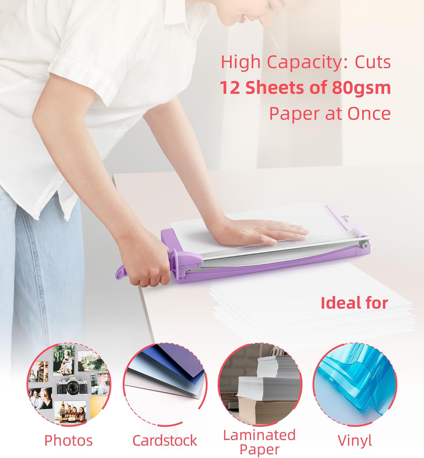Firbon 12" Guillotine Paper Cutter with Hidden Ruler, Compact Paper Trimmer
