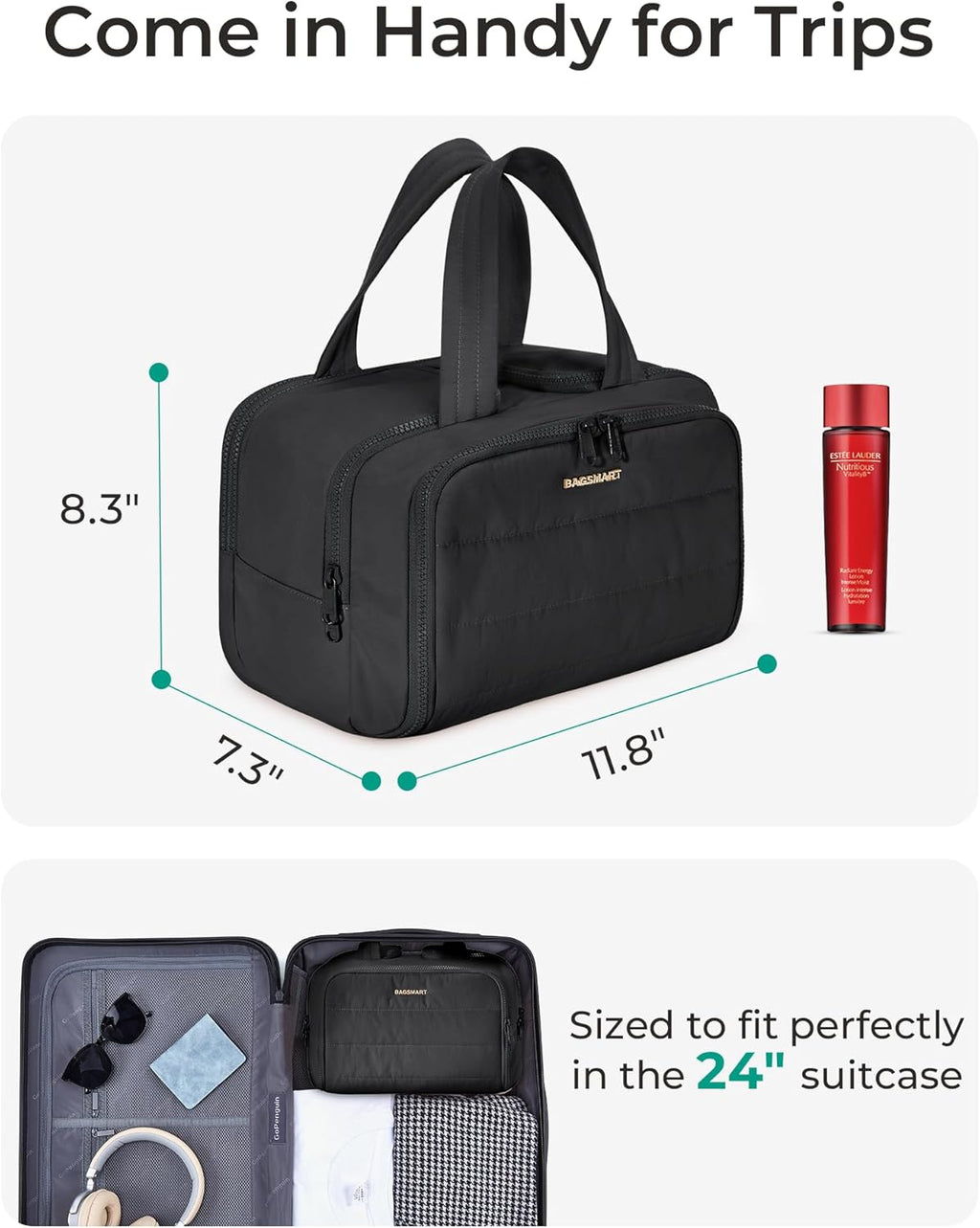 BAGSMART Travel Toiletry Bag, Crush Toiletry Bag for Women, Wide-open Puffy Toiletry Bags for Traveling, Large Travel Cosmetic Makeup Bag Organizer for Accessories,Toiletrie (Haze Green)