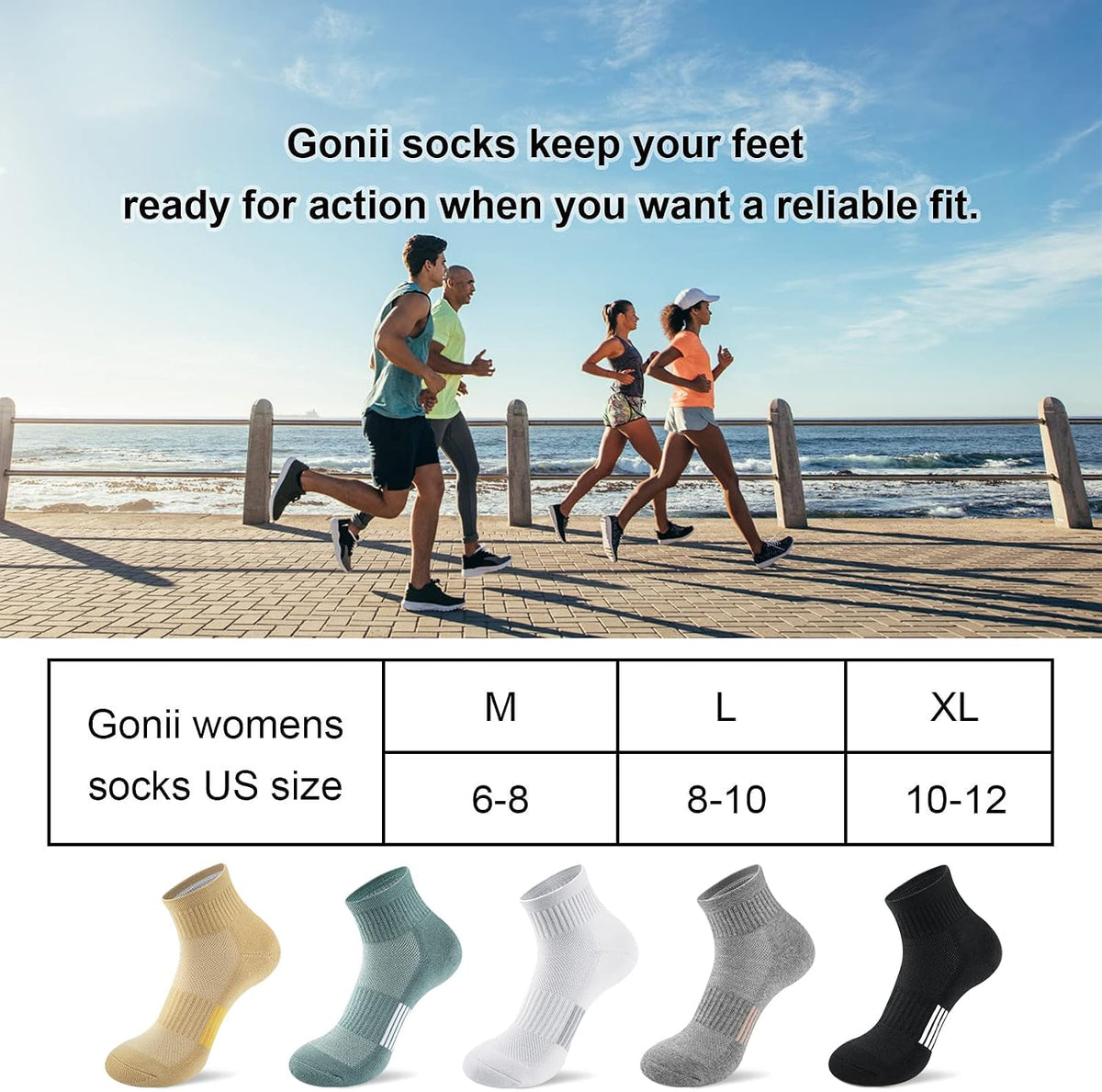 Gonii Ankle Socks Women Athletic Cushioned Running Hiking 5 Pairs