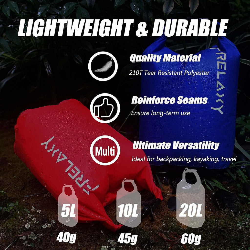 Frelaxy Dry Bag 3 Pack, Ultralight Waterproof Dry Sack for Outdoor Use