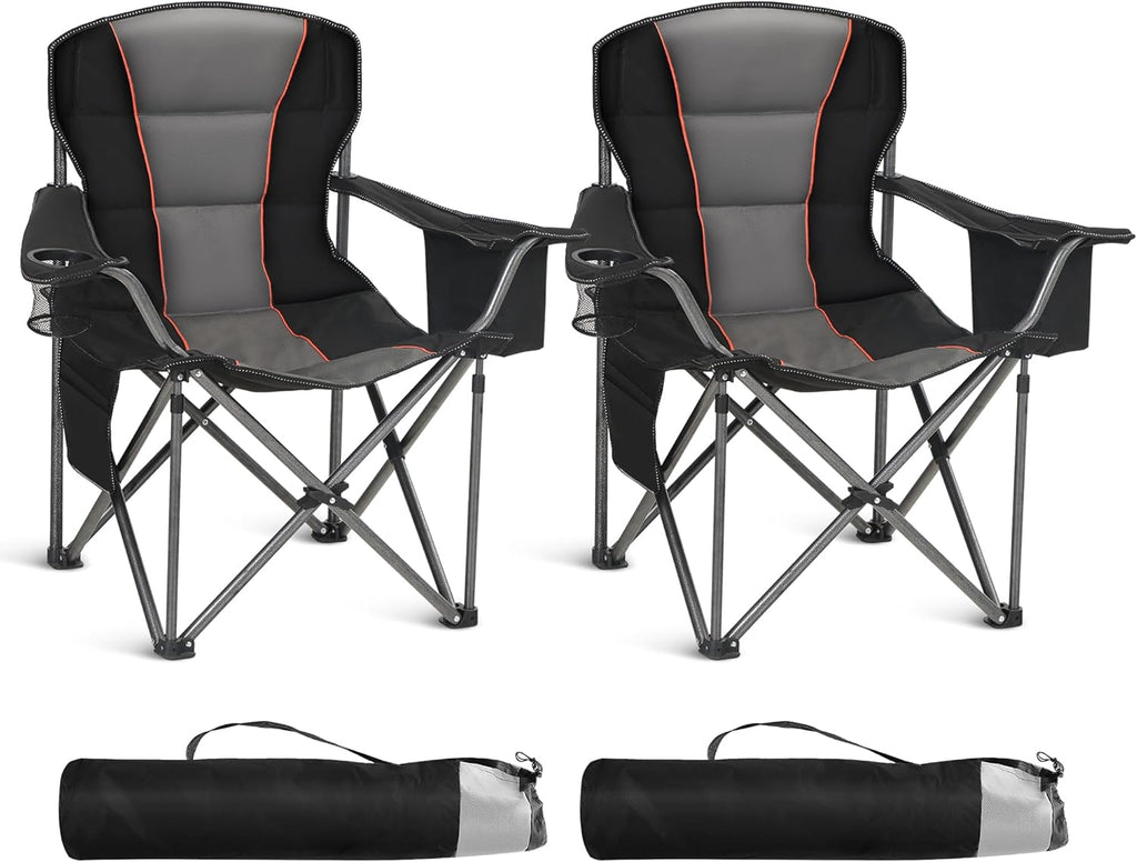2 Pack Oversized Folding Camping Chairs Lawn Chairs Support 450 LBS Black