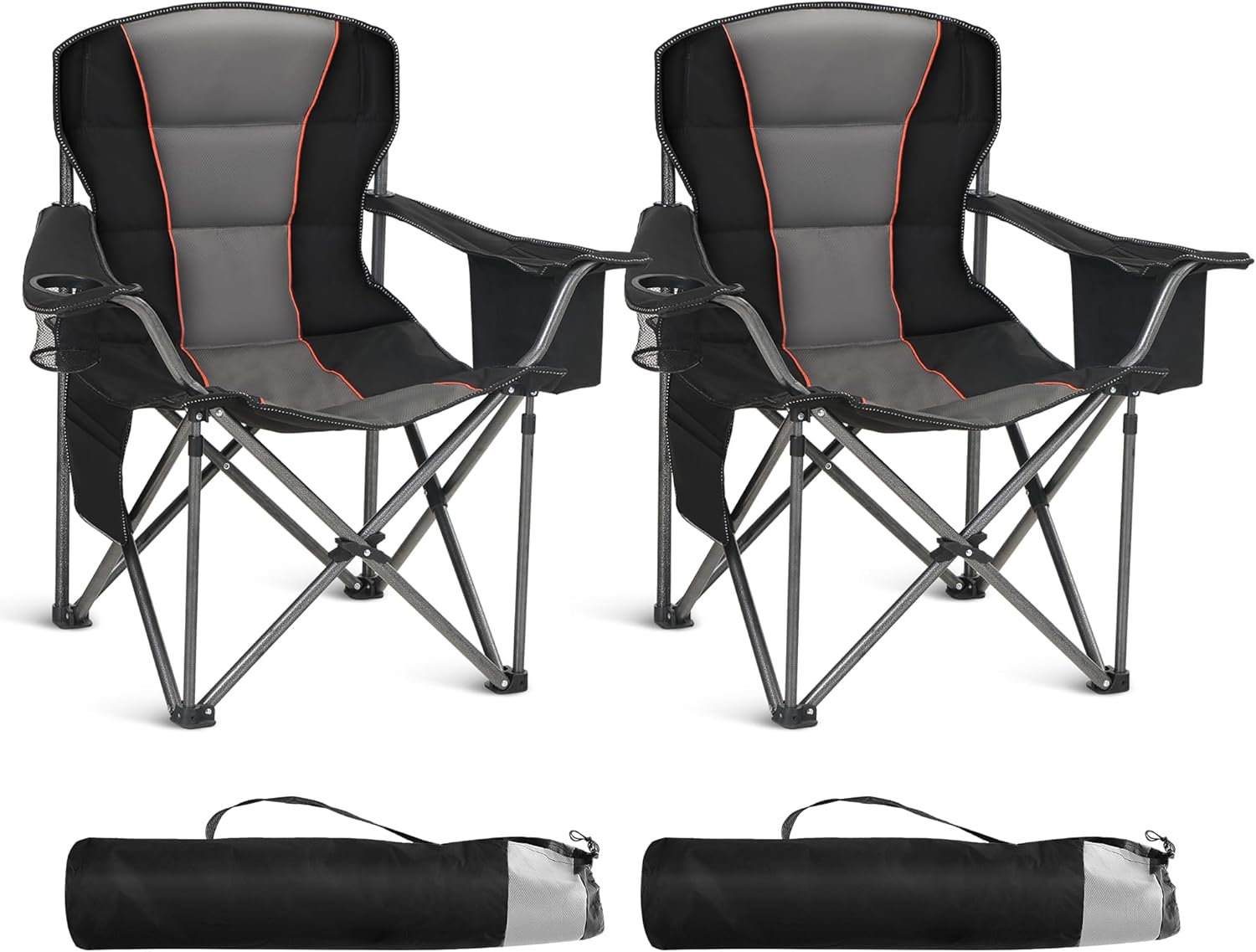 2 Pack Oversized Folding Camping Chairs Lawn Chairs Support 450 LBS Black
