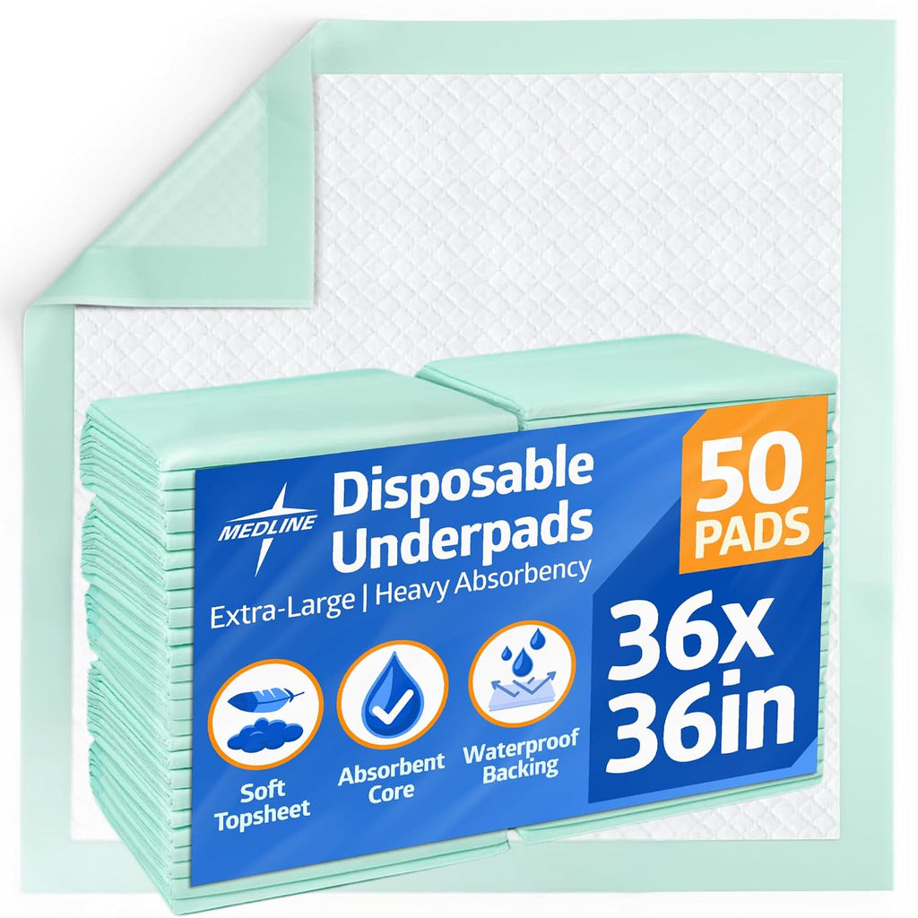 Medline Super Absorbent Underpad, 36" x 36", 50 Count, Extra Large Disposable Incontinence Pads, Protective Bed Pads, Chucks, For Kids, Adults, Elderly, Furniture & Surface Protection Pee Pad