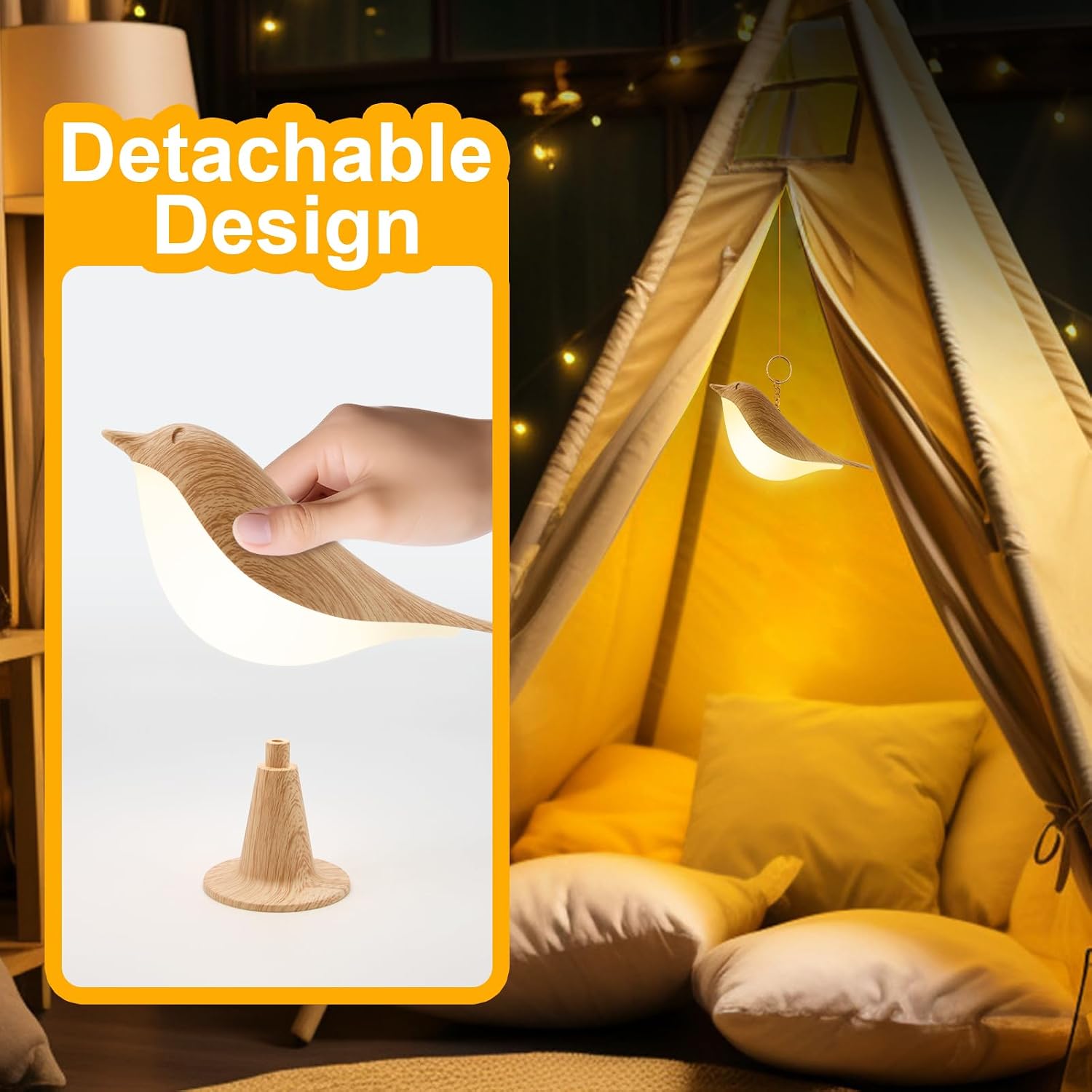 Deogos Small Desk Lamp, Cute Bird Light Cordless Lamp with 3 Color Temperature and Touch Sensor,Kids Night Light with Rechargeable Battery for Bedroom Nightstand Bedside Table Room Decor