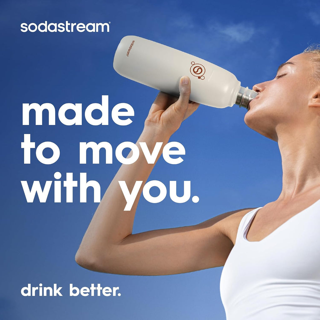 sodastream Fizz & Go Cool, Stainless Steel Carbonated Water Bottle 0.9L, Insulated Metal Bottle for Sparkling Water, Compatible with TERRA, ART, ENSO & More in Sand Beige