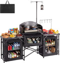VEVOR Camping Kitchen Table, Outdoor Camp Cooking Table, Portable Cook Station with Storage Cupboard, Carrying Bag, Detachable Windscreen, Quick Set-up for BBQ Party Picnic RV Travel, Black