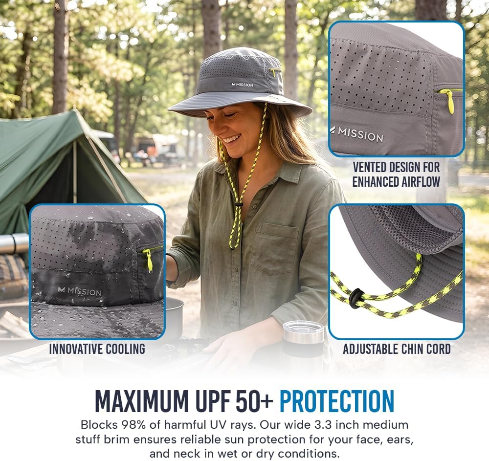 MISSION Cooling Anywhere Boonie Hat - Unisex Wide-Brim Hat for Men & Women - Cools Up to 2 Hours - UPF 50 Sun Protection