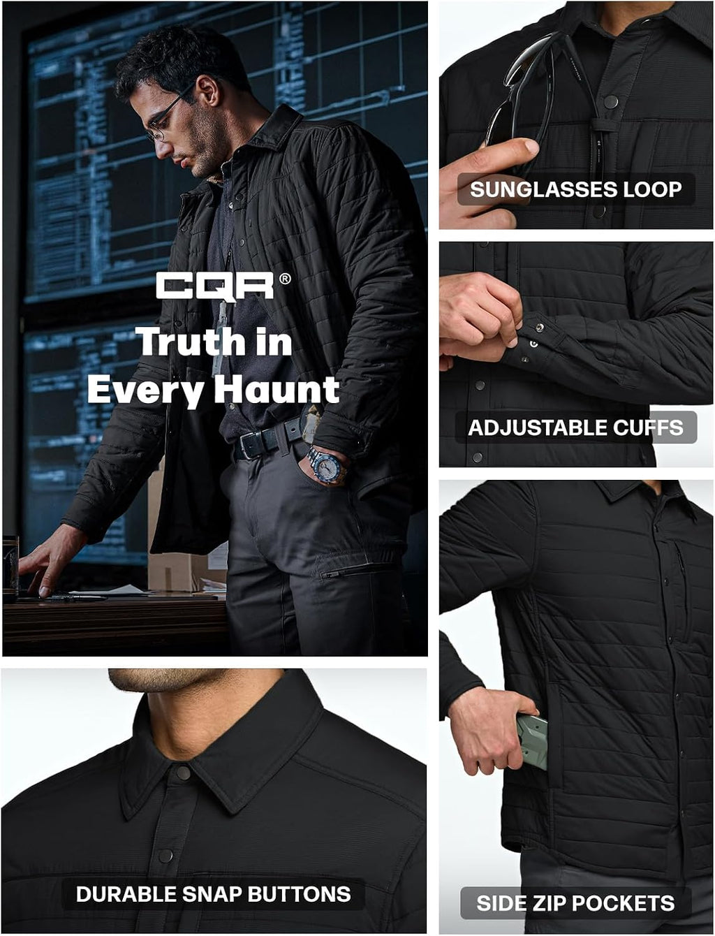CQR Men's Lightweight Warm Insulated Jacket, Windproof Water Resistant Winter Active Coat for Hiking Work Outdoor Tactical