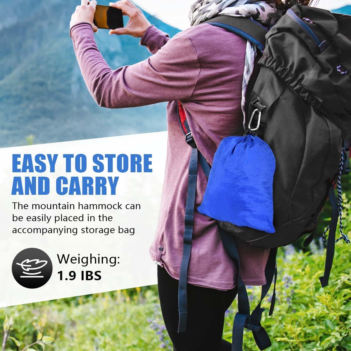 OBTANIM Camping Hammock 500lbs Portable Lightweight Single or Double Hammock with Tree Straps and Carry Bag for Camping Backpacking Hiking Travel Beach Outdoor Indoor (Dark Blue)