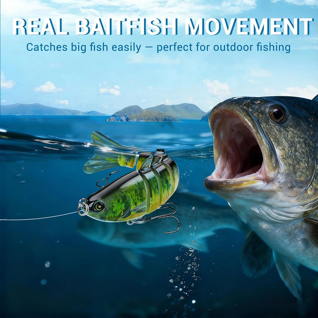 Keenjorika 5-Pack Fishing Lures Multi Jointed Fish Fishing Kits, Slow-Sinking Lifelike Segmented Swimbait Crankbaits, Realistic Swimming Action for Bass, Trout, Pike & Walleye – Freshwater & Saltwater