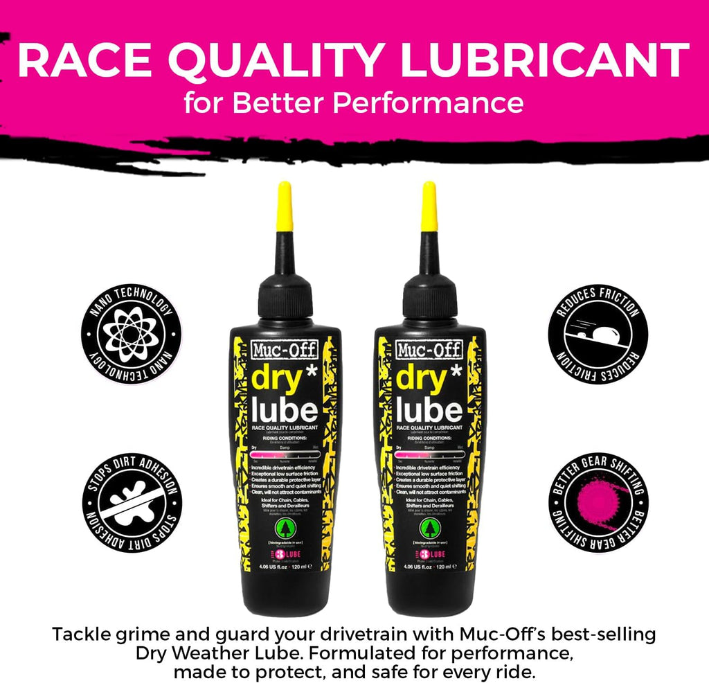 Muc-Off Bio Dry Bike Chain Lube 4 fl oz (Pack of 2) with Microfiber Cloth | Wax-Based Formula for Smooth Gear Shifts | Creates Protective Layer and Reduces Friction