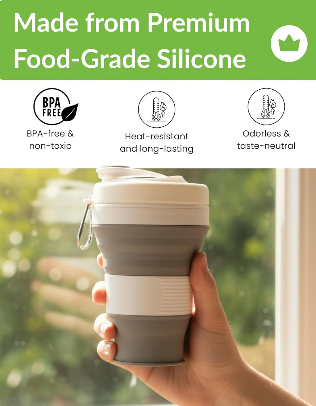 Collapsible Silicone Water Bottle 20oz, Leakproof BPA-Free Foldable Travel Cup with Carabiner Clip and Reusable Straw, Portable Reusable Bottle for Hiking, Camping, Gym, Outdoor
