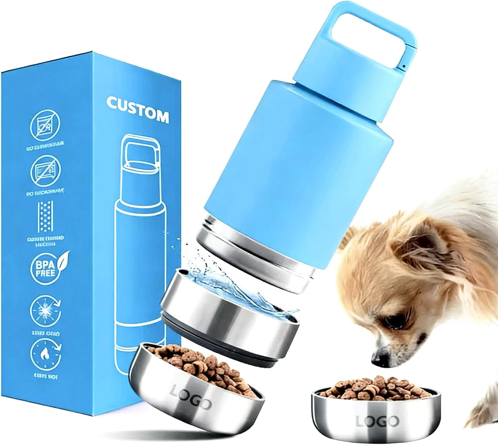 Insulated Water Bottle for Dog | Ideal Dog Mom Gifts | 34 oz Leakproof Travel Bottle | Convenient Travel Dog Bowls | Perfect for Hydration on the Go | 3 in 1 Portable Solution for Pet Owners (Orange)