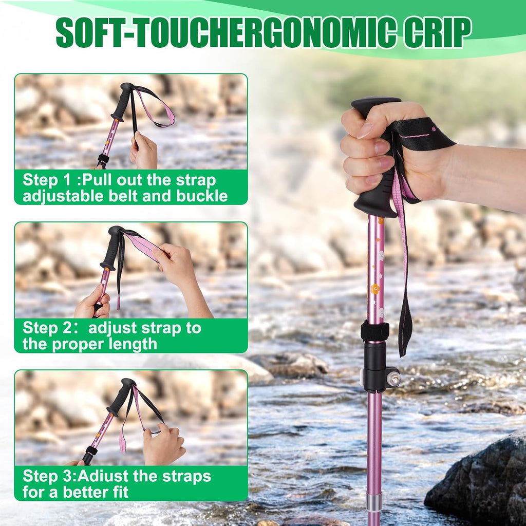 Kids Hiking Poles Lightweight Adjustable Trekking Sticks Collapsible