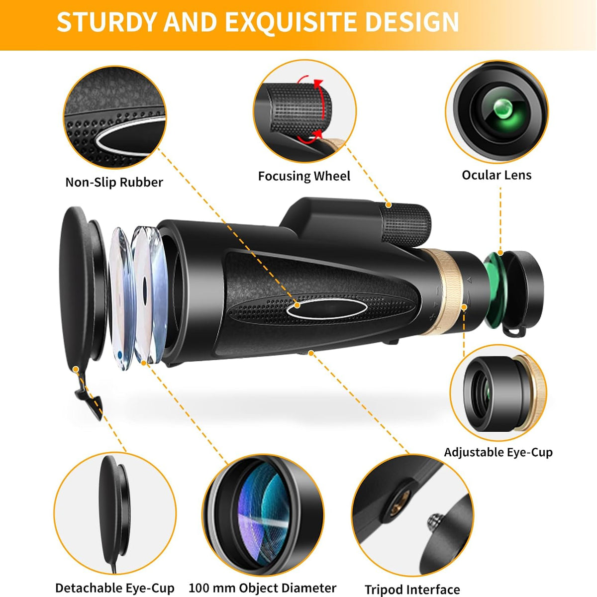 Monoculars for Adults High Powered 80x100 with Smartphone Adapter Tripod BAK4 Prism FMC Lens for Travel Bird Watching Wildlife Hiking Camping