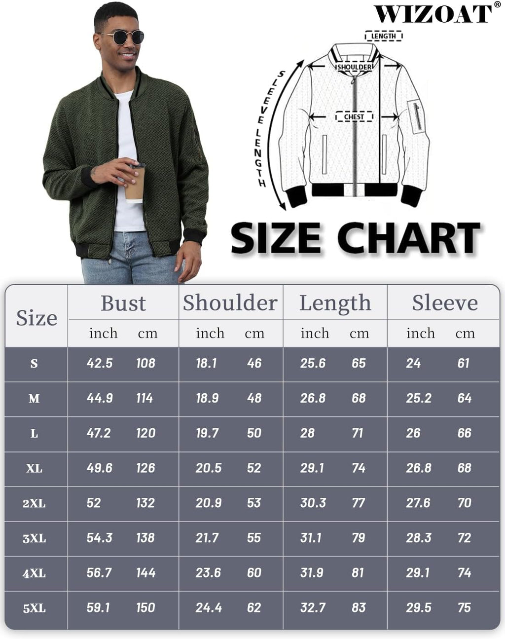Wizoat Mens Casual Jacket Loose Fit Lightweight Jacket Varsity Bomber Jacket with Zipper