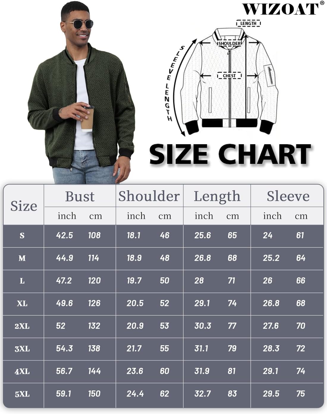 Wizoat Mens Casual Jacket Loose Fit Lightweight Jacket Varsity Bomber Jacket with Zipper