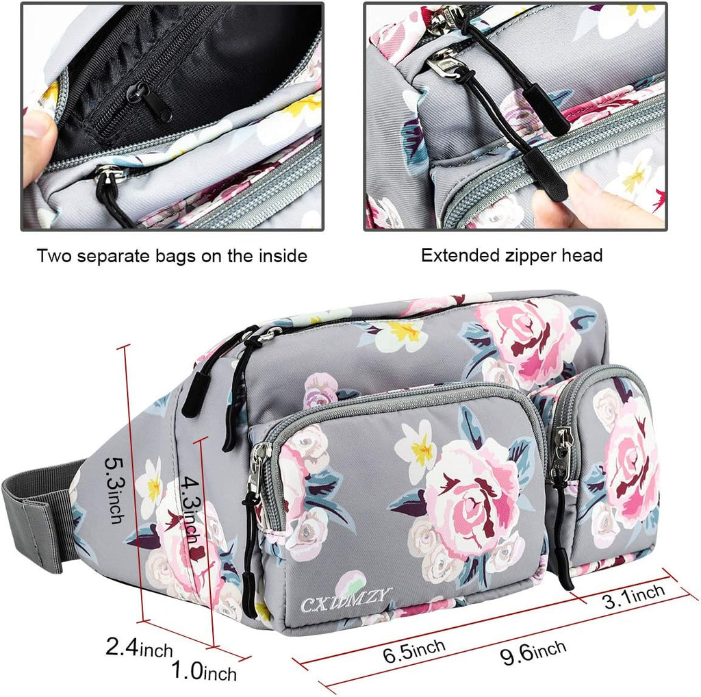 CXWMZY Fanny Packs For Women & Men, Waist Bag Hip Bum Bag Strap Extension Large Capacity Easy Carry Any Phone Passport Wallet for Outdoors Workout Traveling Casual Running Hiking Cycling Dog Walking