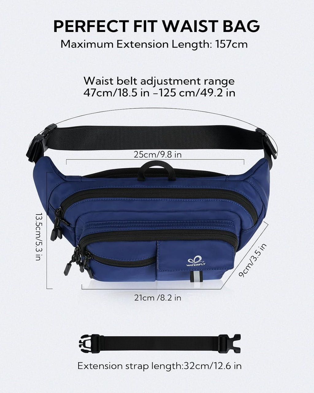 WATERFLY Fanny Pack Waist Bag: 3L Large RFID Anti-Theft with 9 Pockets