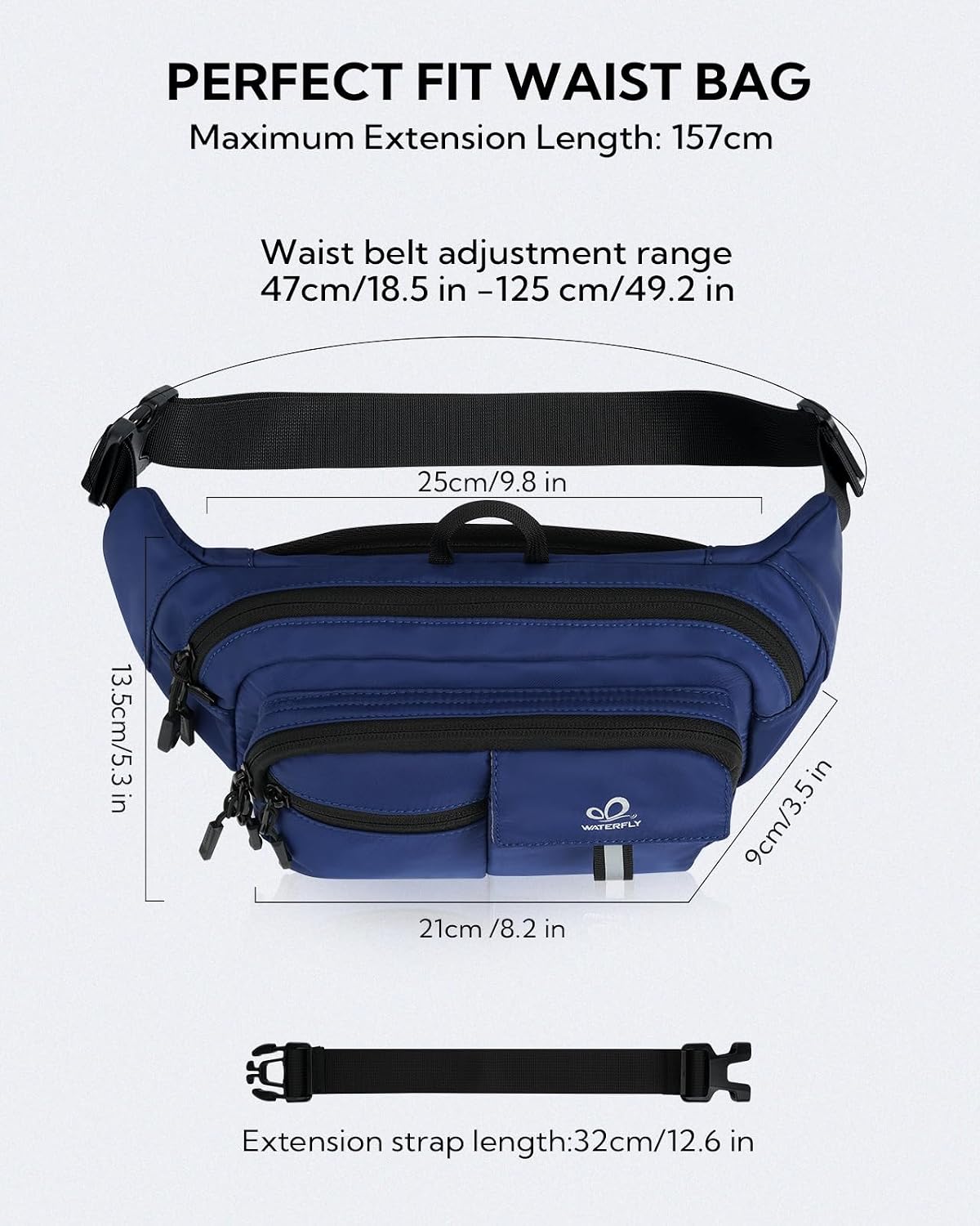 WATERFLY Fanny Pack Waist Bag: 3L Large RFID Anti-Theft with 9 Pockets
