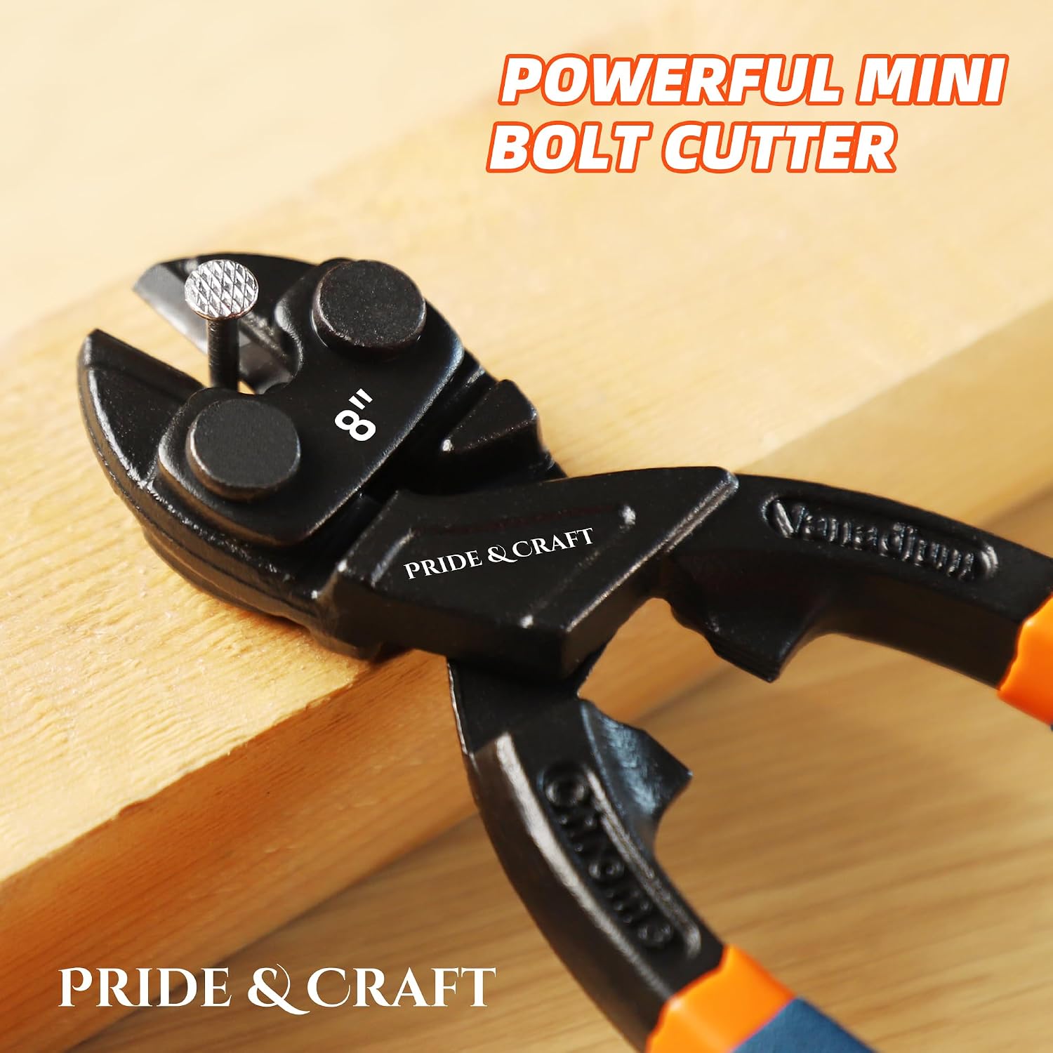 PRIDE&CRAFT 8 inches Mini Bolt Cutter Heavy Duty Cutting Tool for Wire, Chain, and Bolts, Snips Clippers with Soft Non-Slip Grip, Portable for Electricians, DIY Enthusiasts (Mini Bolt Cutter, 8 Inch)