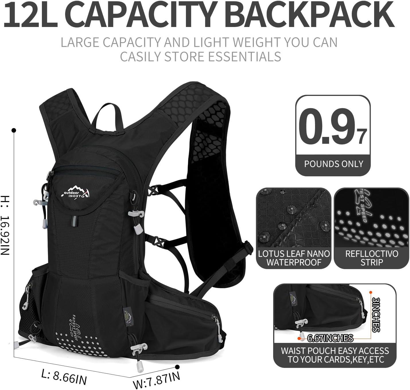 IX INOXTO Hydration Pack Backpack, Lightweight Water Backpack with 2L Hydration Bladder Daypack for Men Women,Running Hydration Vest for Trail Running Hiking Cycling Race Climbing