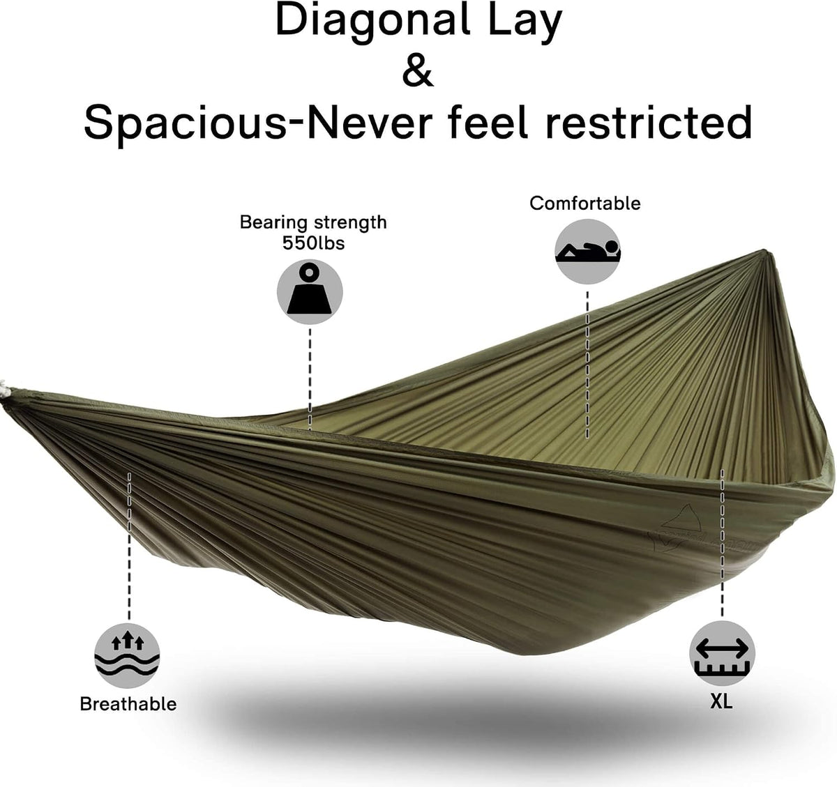 onewind 11ft Camping Double Hammock with Mosquito Net, Ridgeline and Straps