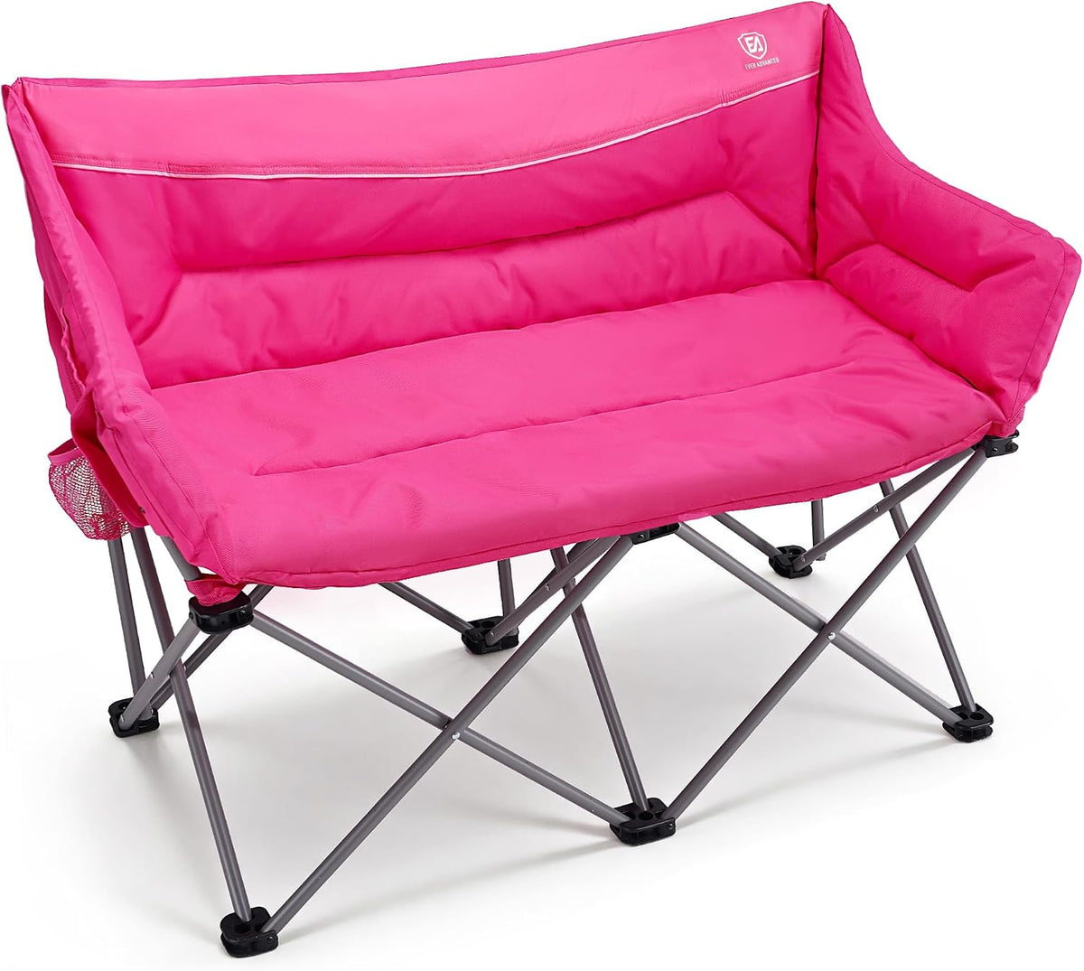 EVER ADVANCED Double Camping Chair for Adults, Padded Folding Camping Love Seat with Side Pocket Portable Camping Couch, Two Person Heavy Duty Folding Outdoor Chair with Cushion,Support 600lbs,Green