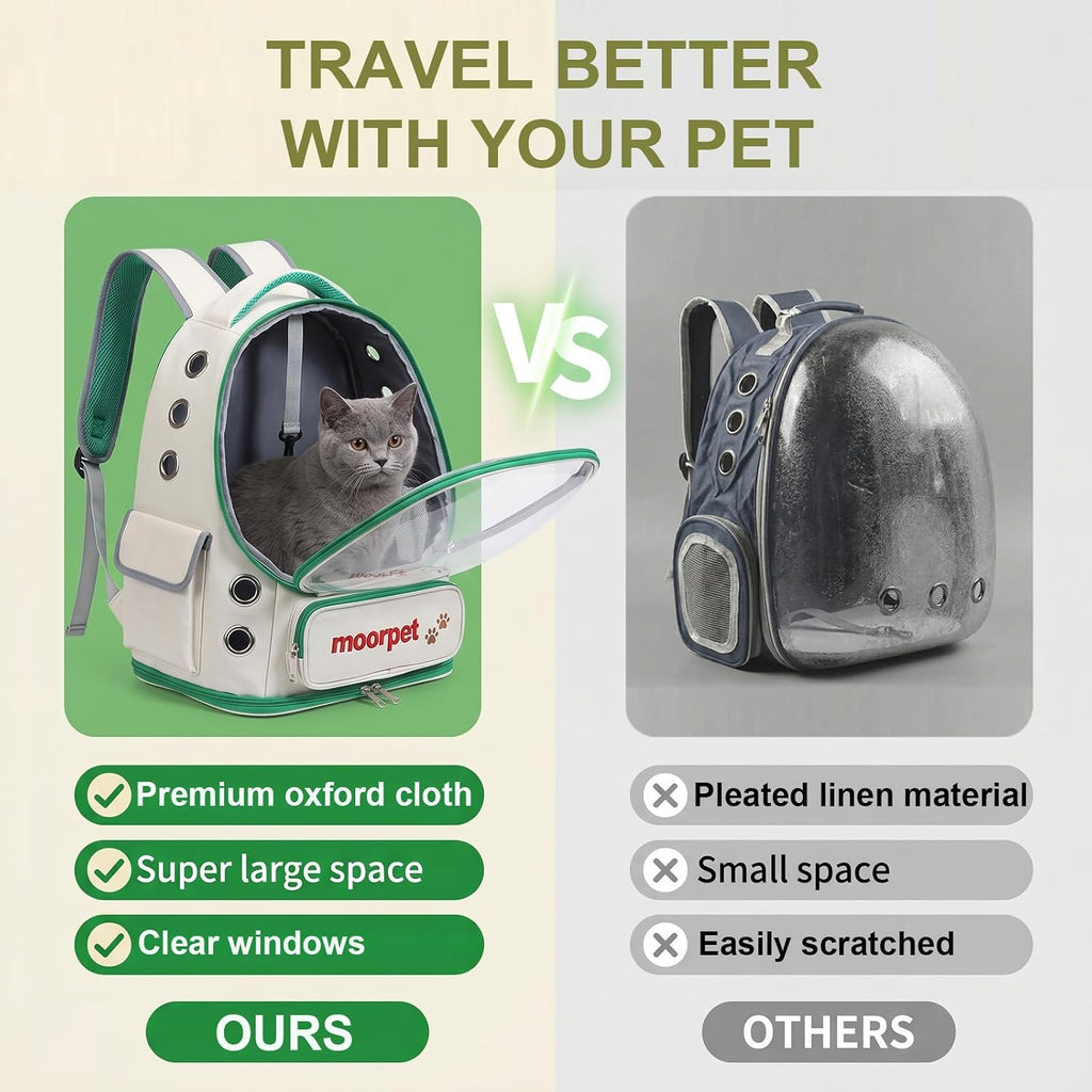 Cat Backpack Carrier, Transparent & Foldable Bubble Pet Backpack for Cats and Dogs, Breathable Kitten Carrier with Side Mesh and Pocket, Portable Travel Bag for Hiking, Walking, Vet (Orange)