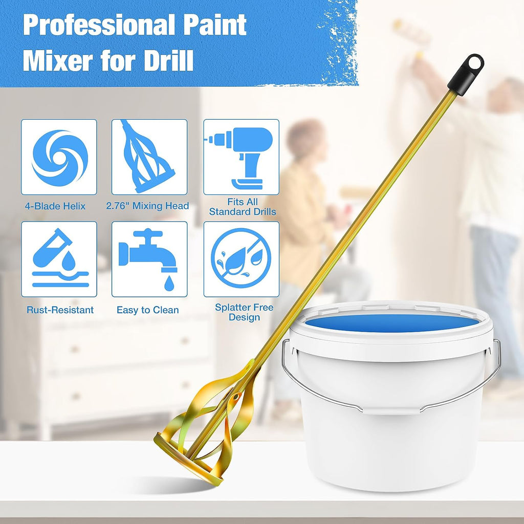 2-Pack Paint Mixer for Drill, Upgraded 4-Blade 2.76" Helix Mixing Paddle Rust-Proof Paint Stirrer, Fits All Standard Drills for 1-5 Gallon Bucket, Paints, Resin, Epoxy, Mud, and Slurry