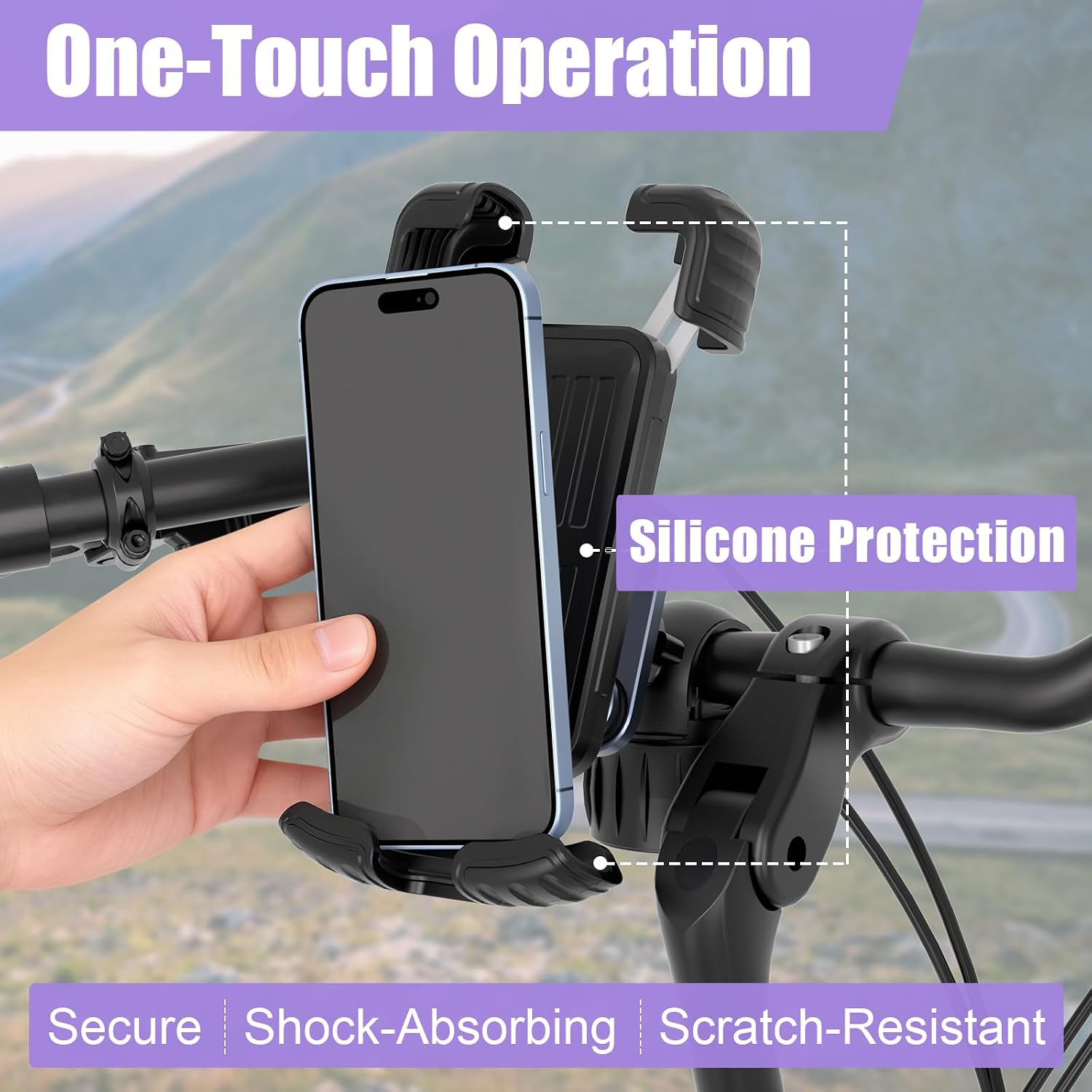 TXV Motorcycle Phone Mount Holder - Upgrade Vibration Dampener - 360° Rotatable Bicycle Phone Holder, Bike Scooter Handlebar Phone Clip for 5.1" - 6.8" Smartphones