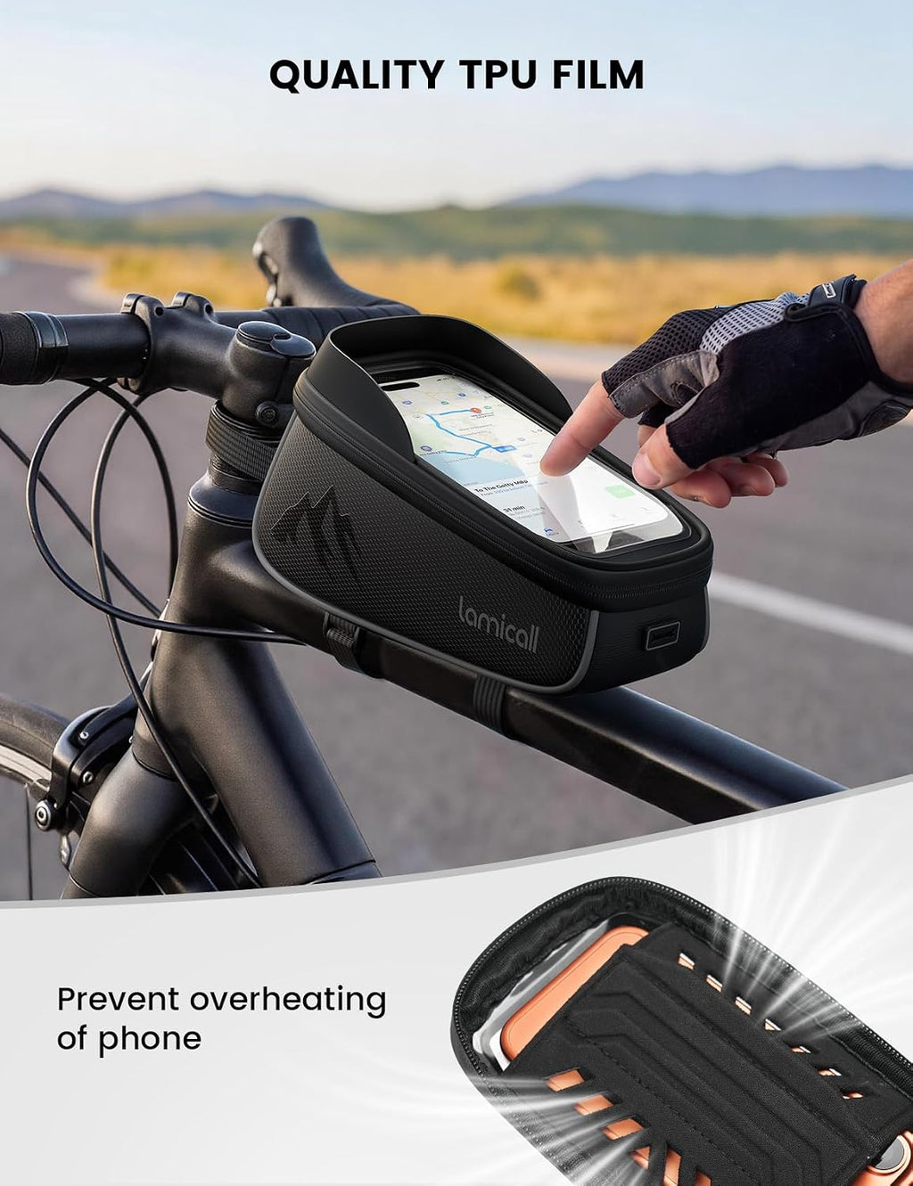 Lamicall Bike Frame Bag Waterproof - [1.6L Large Capacity] Bike Phone Bag