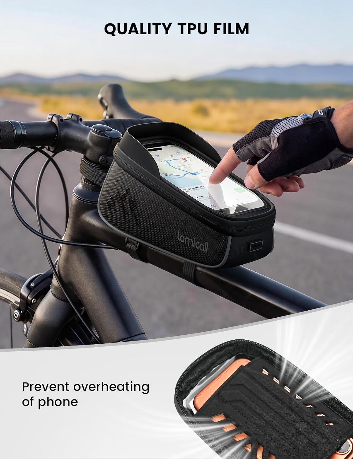Lamicall Bike Frame Bag Waterproof - [1.6L Large Capacity] Bike Phone Bag