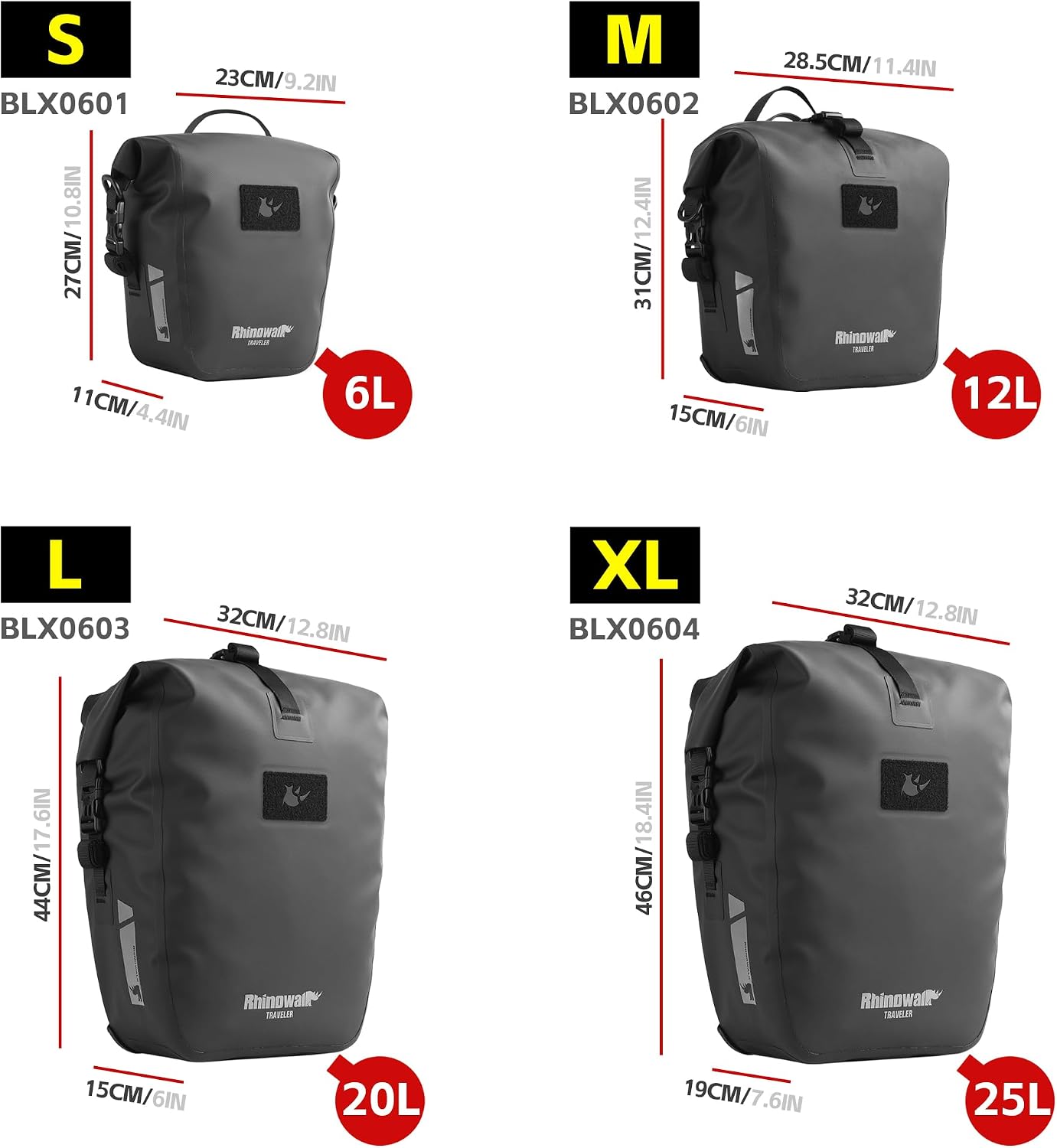 Rhinowalk Bike Pannier Bag Waterproof 6/12/20/25L Bicycle Rear Seat Bag Backpack With Shoulder Strap for Touring Cycling
