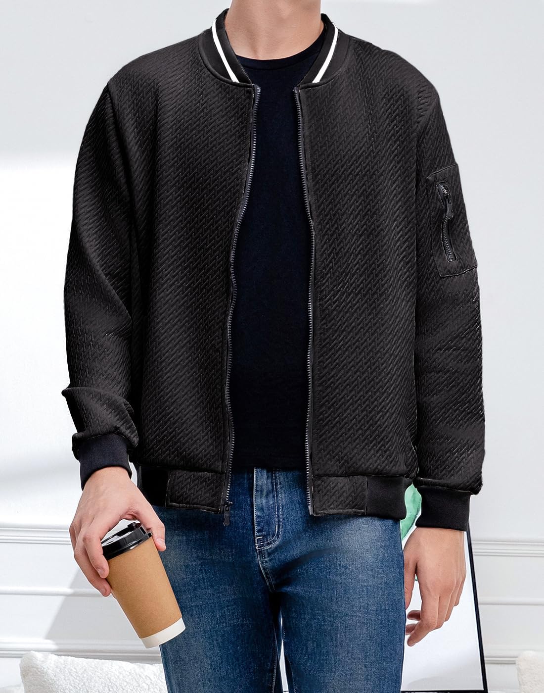 Wizoat Mens Casual Jacket Loose Fit Lightweight Jacket Varsity Bomber Jacket with Zipper