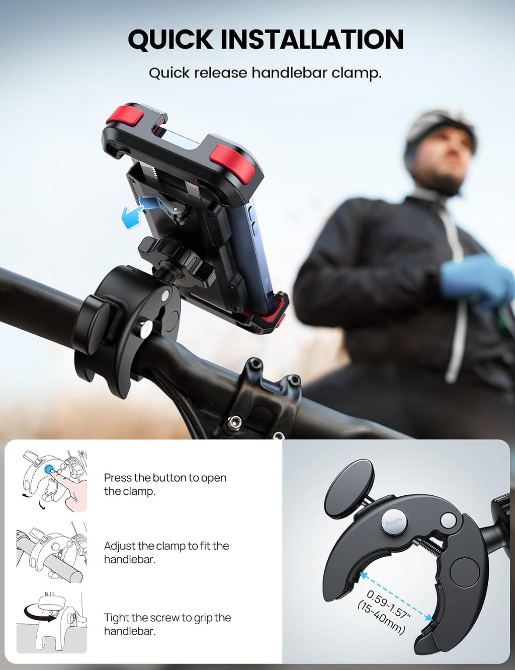 Lamicall Motorcycle Bike Phone Holder with Upgrade Quick Install Bar Clip